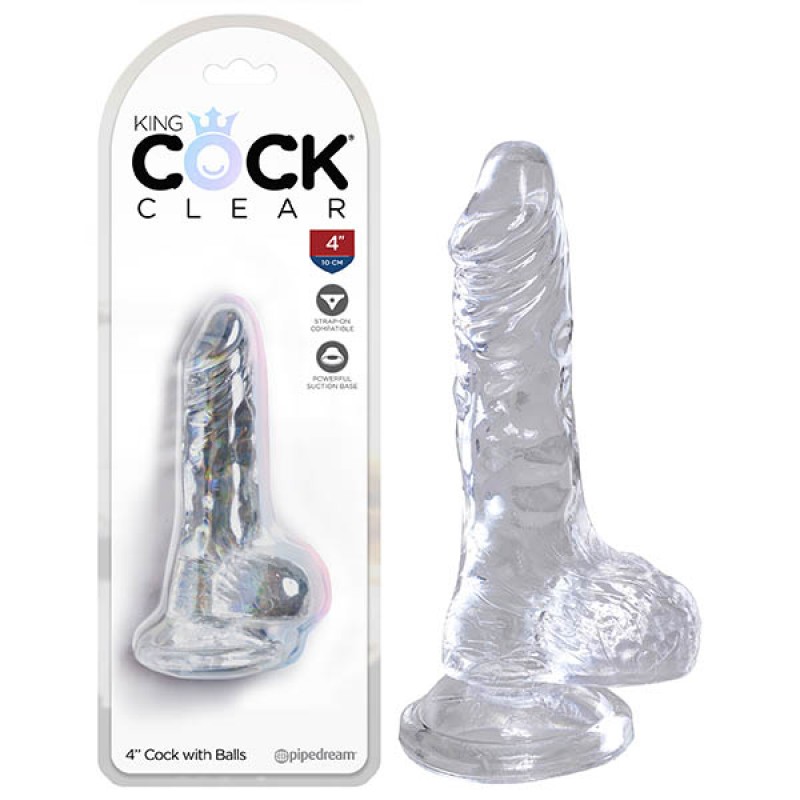 King Cock 4'' Clear Cock with Balls